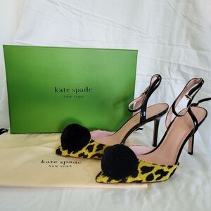 Kate Spade Amour Pom Pumps Heels Shoes Leopard Chenille 9 NWT